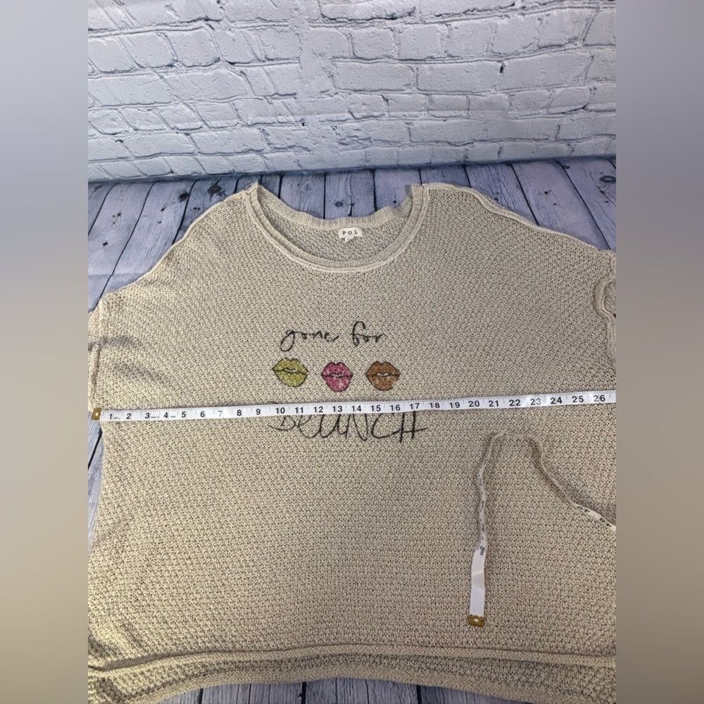 POL Oversize Open Knit Crochet Gone for Brunch Graphic Casual Comfy Sweater M - Picture 6 of 8